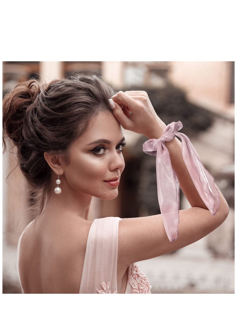 Loquat Silk Bow Scrunchies for Hair, Elastic Bow Hair Tie Ear Scrunchies for Women Girls 6pcs, Vintage Non Slip Satin Hair Ropes Scarf Headbands Ponytail Holder - Image 5