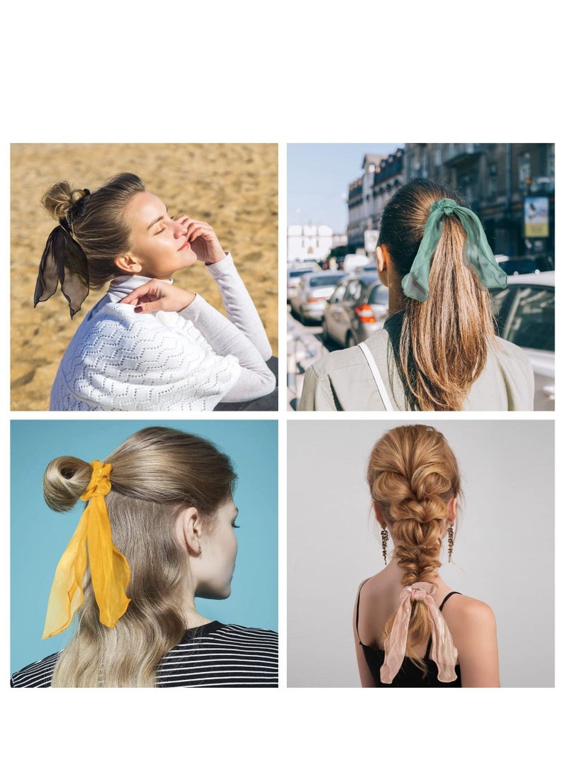 Loquat Silk Bow Scrunchies for Hair, Elastic Bow Hair Tie Ear Scrunchies for Women Girls 6pcs, Vintage Non Slip Satin Hair Ropes Scarf Headbands Ponytail Holder - Image 2