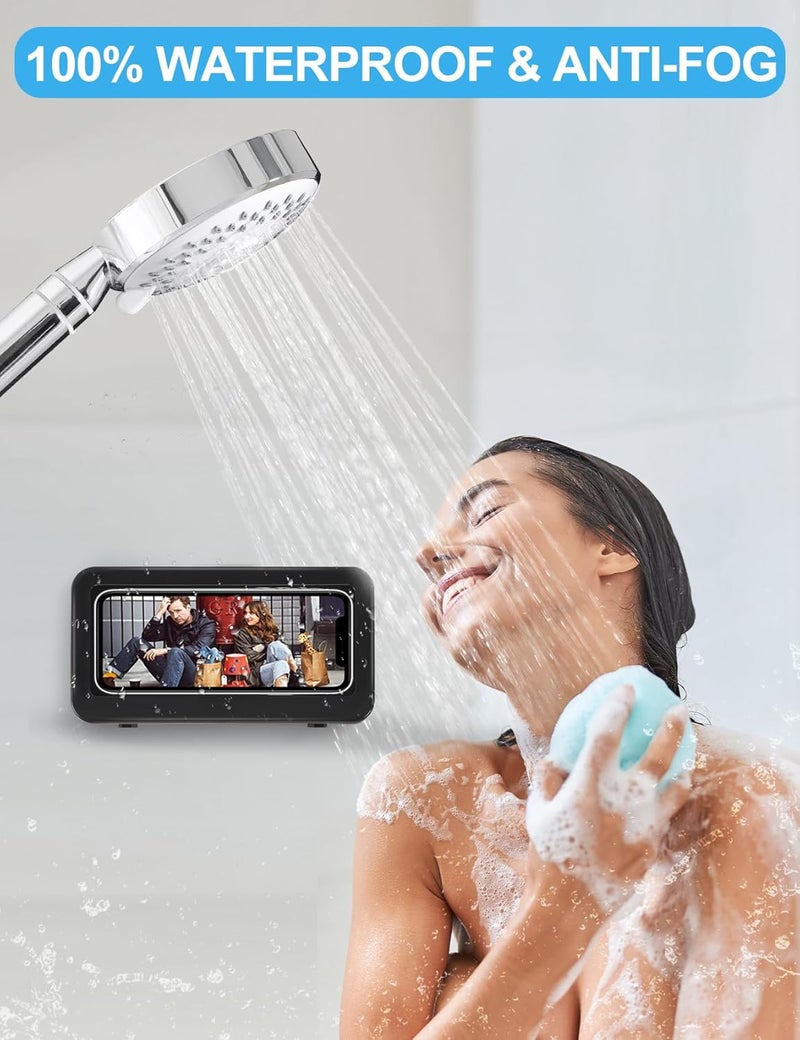 KUNSLUCK Shower Phone Holder Waterproof Anti-Fog Touch Screen Wall Mount Phone Holder for Shower Bathroom Mirror Bathtub (Black) - Image 2