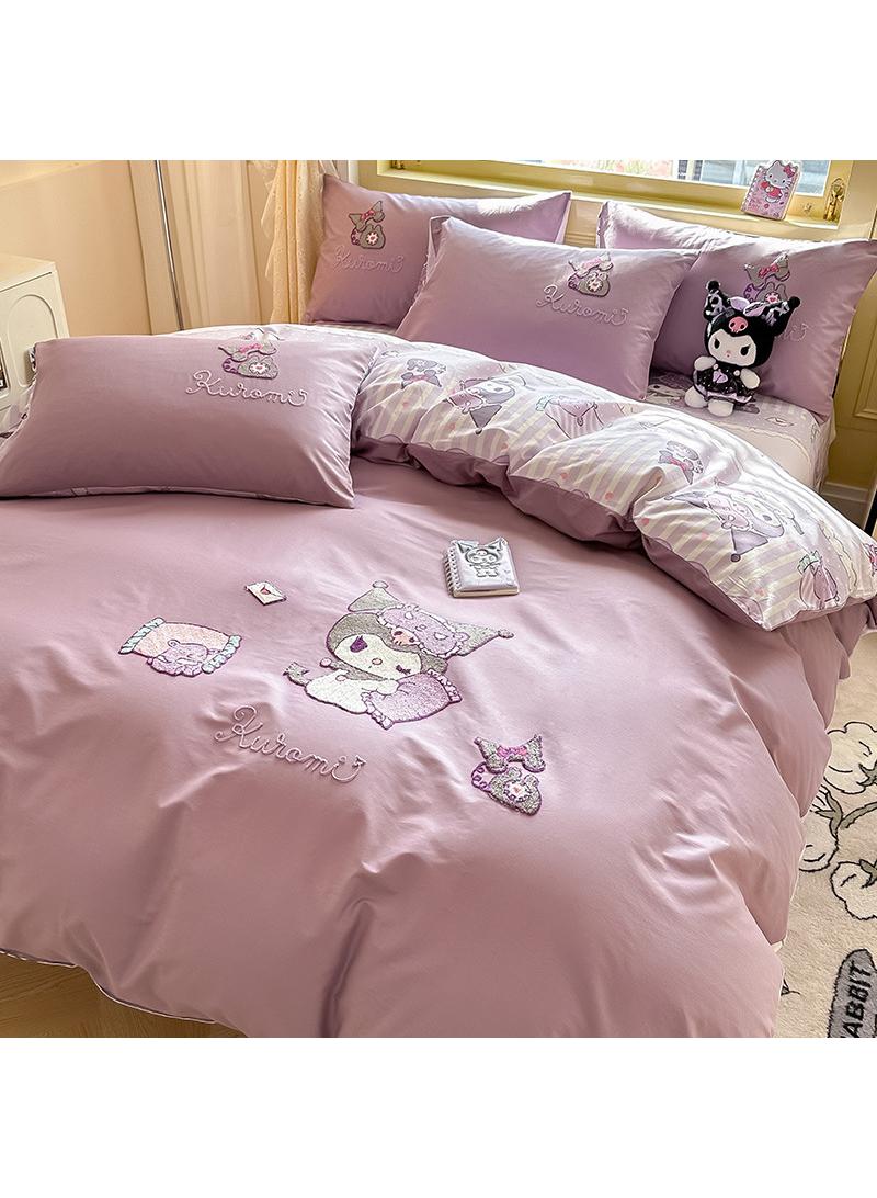 Kuromi Anime Bedding Set 4 Piece 3D Cartoon Cute Printed Soft Microfiber Comforter Set with Zipper Closer Gifts for Kids Teenagers Adult - Image 1