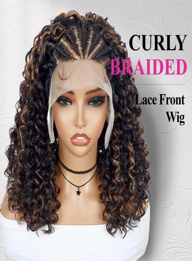 WIGER Braided Wigs for Black Women Glueless Knotless Box Braids Hair Wig with Baby Hair Highlighted Blonde Curly Bob Full Lace Frontal Wig 13X4 Transparent HD Lace Synthetic Deep Curly Wig - Image 2