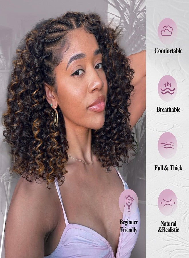 WIGER Braided Wigs for Black Women Glueless Knotless Box Braids Hair Wig with Baby Hair Highlighted Blonde Curly Bob Full Lace Frontal Wig 13X4 Transparent HD Lace Synthetic Deep Curly Wig - Image 5
