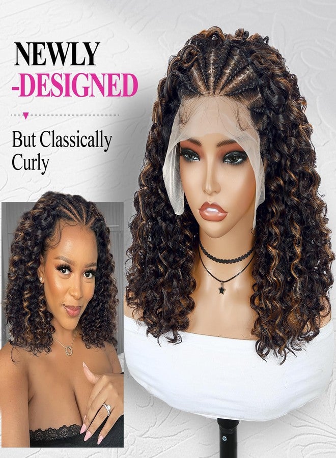 WIGER Braided Wigs for Black Women Glueless Knotless Box Braids Hair Wig with Baby Hair Highlighted Blonde Curly Bob Full Lace Frontal Wig 13X4 Transparent HD Lace Synthetic Deep Curly Wig - Image 3