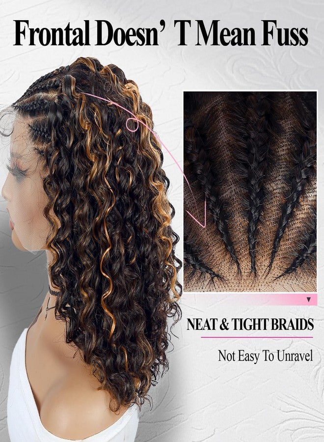 WIGER Braided Wigs for Black Women Glueless Knotless Box Braids Hair Wig with Baby Hair Highlighted Blonde Curly Bob Full Lace Frontal Wig 13X4 Transparent HD Lace Synthetic Deep Curly Wig - Image 4