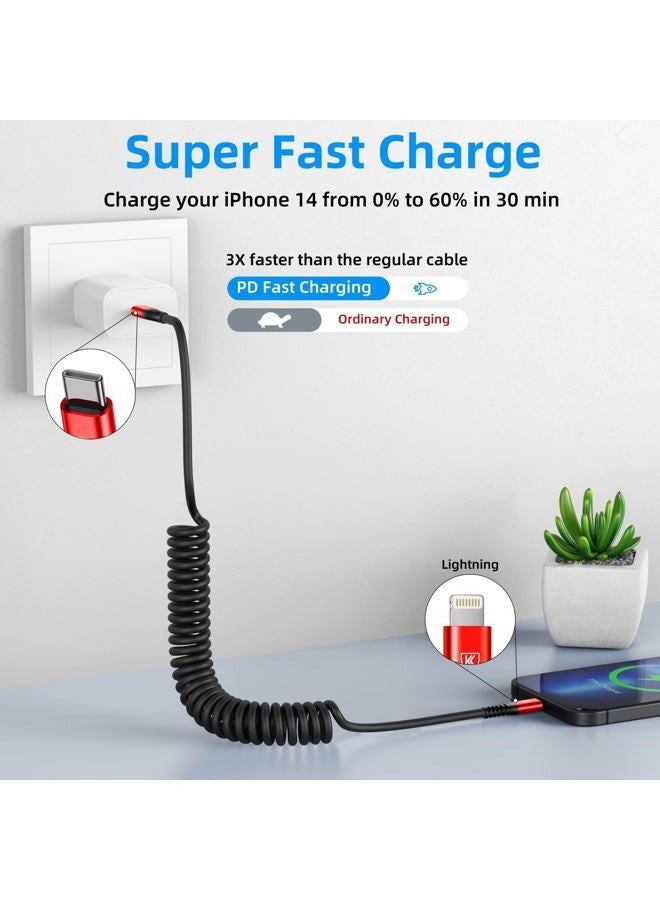 KIYODA USB C to Lightning Cable, 2Pack 3FT Coiled iPhone Fast Charger for Car Type C to Lightning Cable [Apple MFi Certified] iPhone Cord Compatible with iPhone 14 13 12 11 Pro Max Xr Xs 8 7 Plus Carlay-Red - Image 2