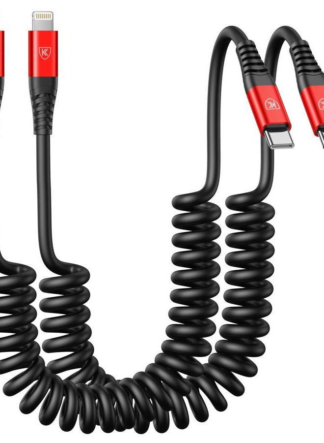 KIYODA USB C to Lightning Cable, 2Pack 3FT Coiled iPhone Fast Charger for Car Type C to Lightning Cable [Apple MFi Certified] iPhone Cord Compatible with iPhone 14 13 12 11 Pro Max Xr Xs 8 7 Plus Carlay-Red - Image 1
