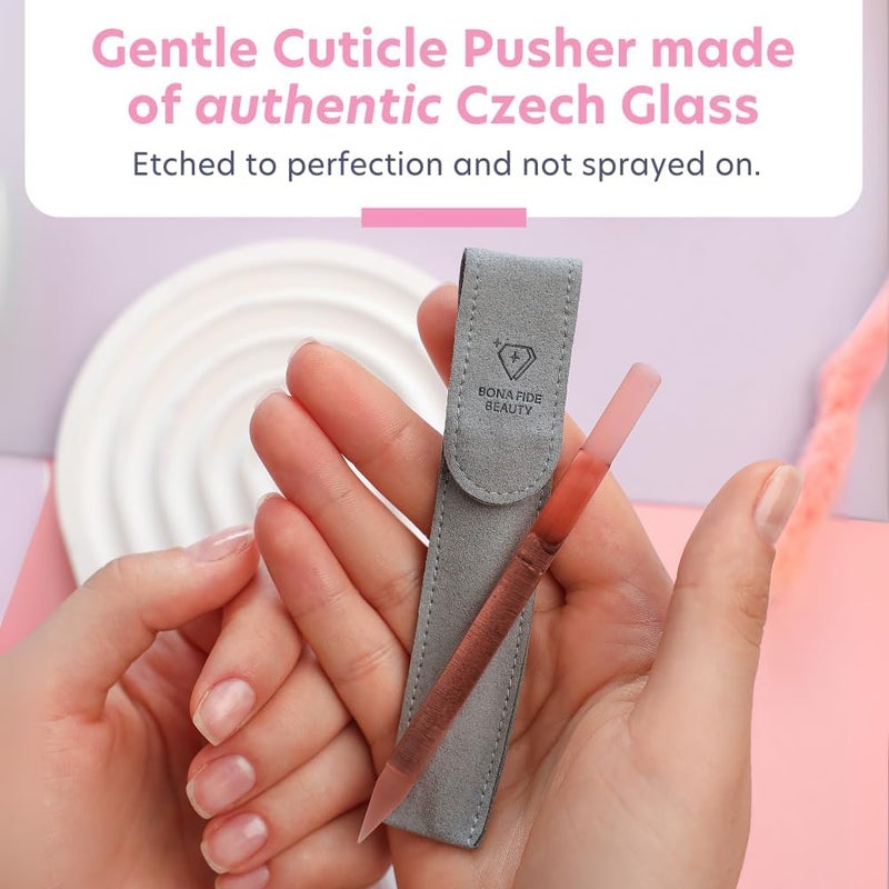Public demand affordable quality Bona Fide Beauty Glass Cuticle Pusher by , 1Pc Pink Gentle Czech Manicure Stick for Cuticle Remover, Long-Lasting Double-Sided Reusable Glass Cuticle Stick Carefully engineered build - Image 2
