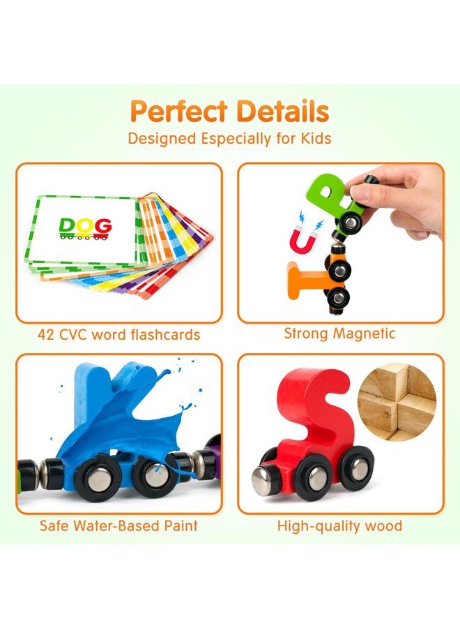 Vanmor 27 Pcs Magnetic Wooden Alphabet Train Set, ABC Learning Toy with 42 Flash Cards & Storage Bag, Fun Educational Toy for Kids Ages 3-7, Interactive Early Development Gift for Boys & Girls - Image 3