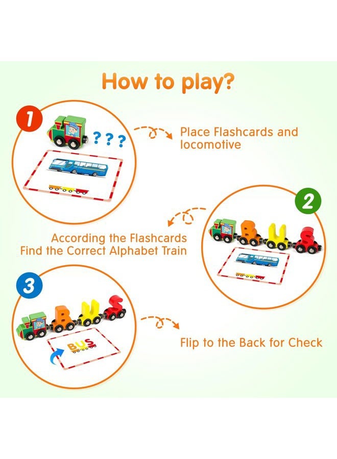 Vanmor 27 Pcs Magnetic Wooden Alphabet Train Set, ABC Learning Toy with 42 Flash Cards & Storage Bag, Fun Educational Toy for Kids Ages 3-7, Interactive Early Development Gift for Boys & Girls - Image 5