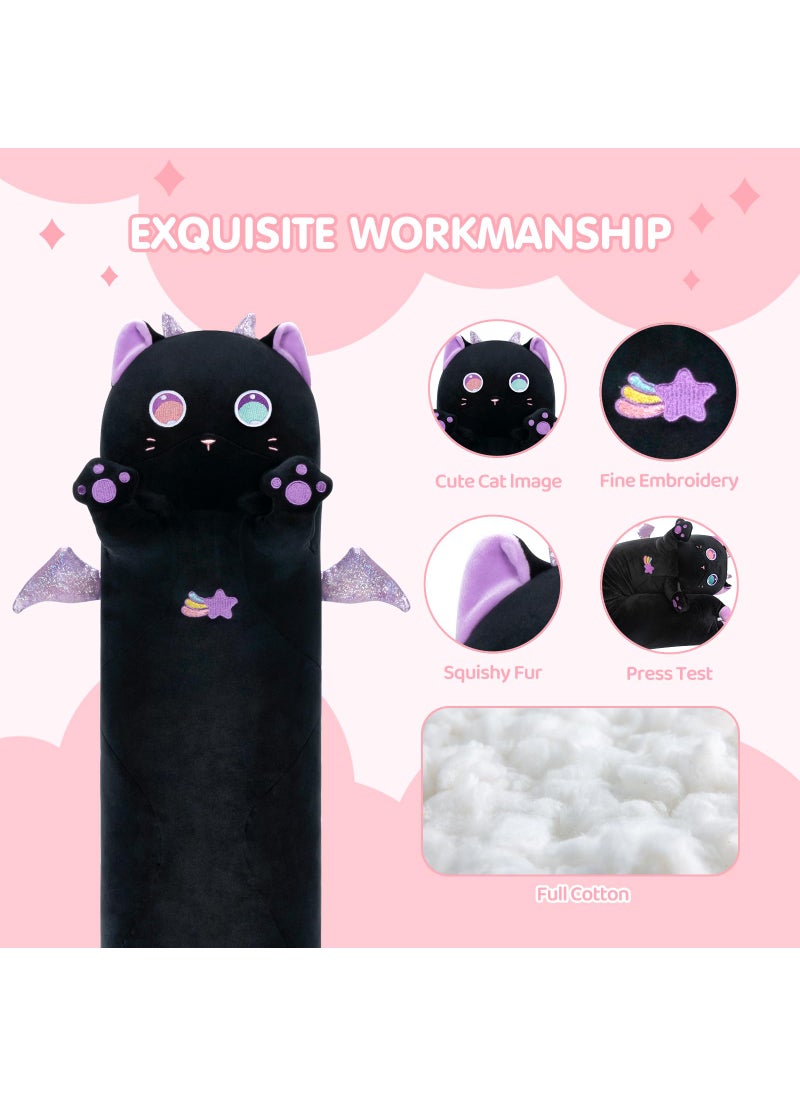 Mewaii Mewaii Long Cat Plush Body Pillow, 28” Cute Black Cat Stuffed Animals Soft Plushies, Kawaii Squishy Throw Pillow Doll Toy Gift for Kids Girls Boys  - Image 2