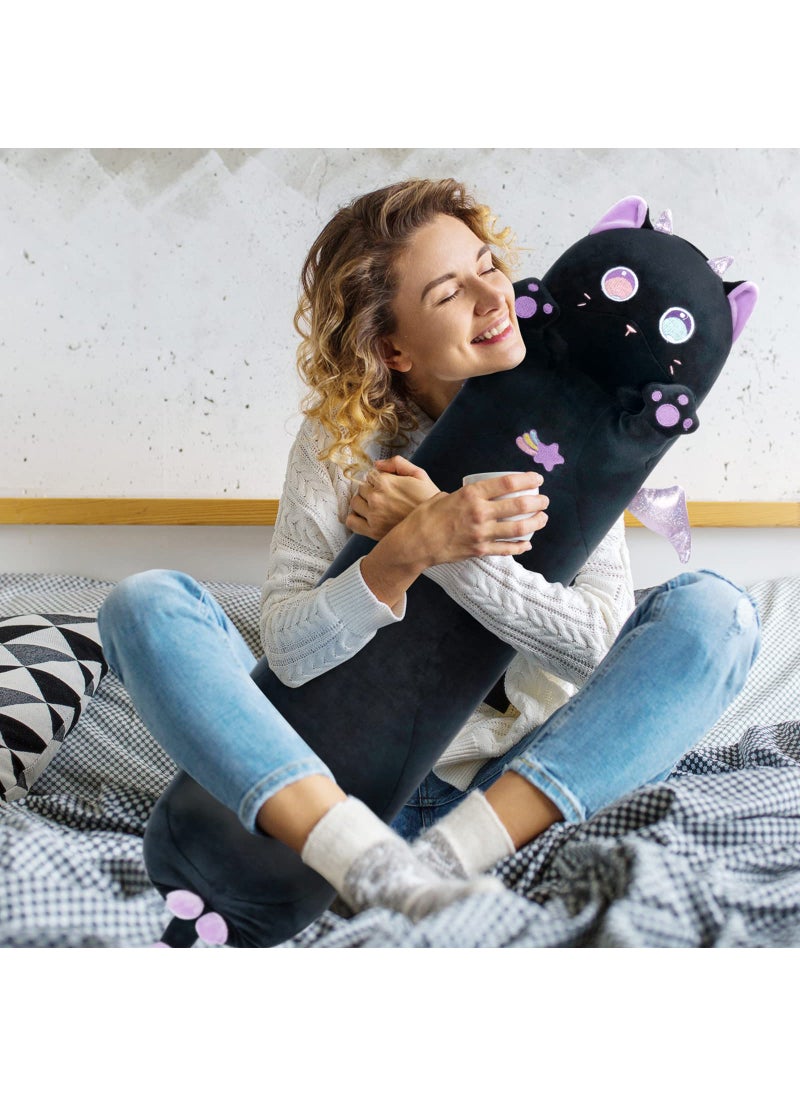 Mewaii Mewaii Long Cat Plush Body Pillow, 28” Cute Black Cat Stuffed Animals Soft Plushies, Kawaii Squishy Throw Pillow Doll Toy Gift for Kids Girls Boys  - Image 4