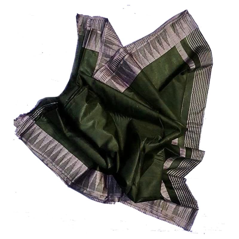 SheenKraft Women's Kota Silk Temple Border Bhagalpuri Handloom Saree With Striped Blouse Piece_Free Size_Color Variation 11640_Fern Green-Natural - Image 4