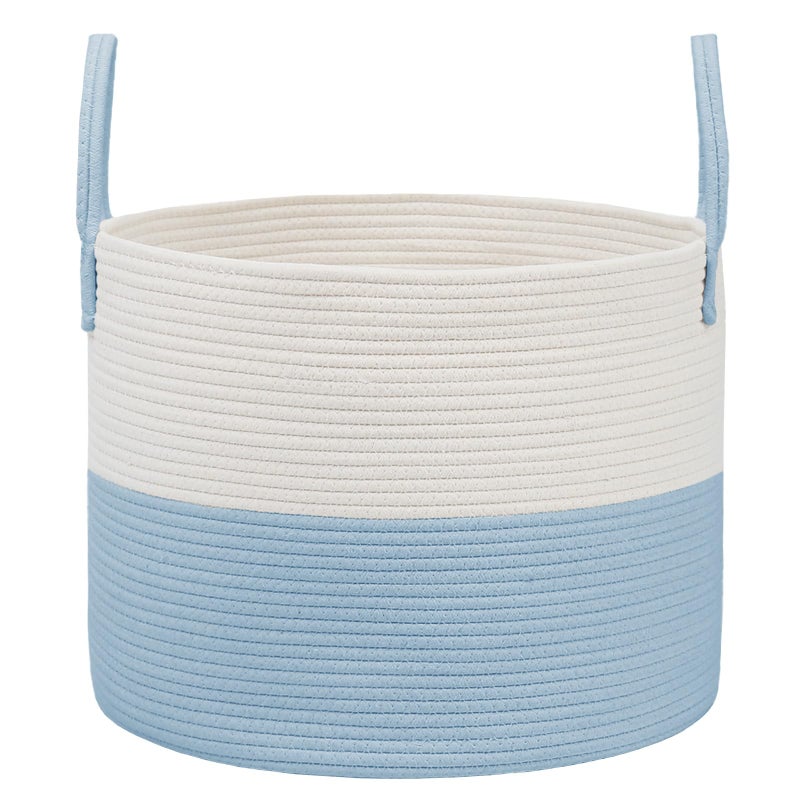 JMvicyroam 65L Extra Large Blanket Basket for Living Room Woven Cotton Rope Laundry Hamper with Reinforced Handles Storage Bin for Pillows Comforters Toys Machine WashableWhiteBlue - Image 2