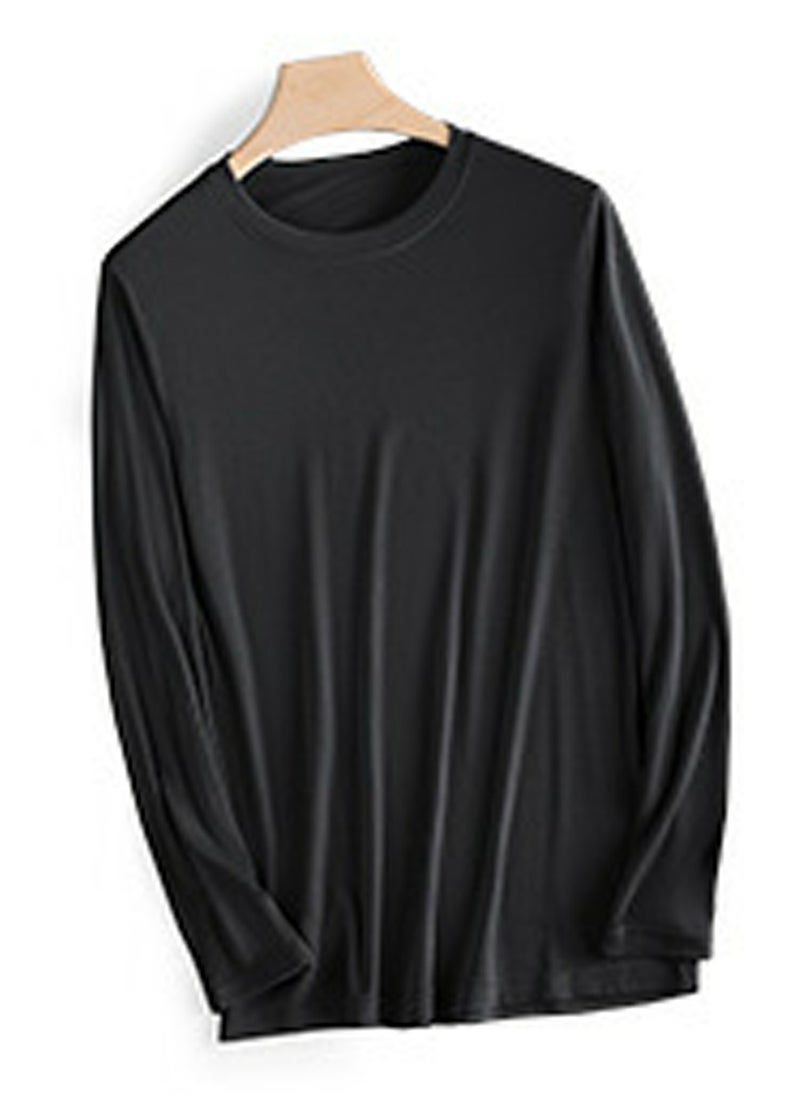 Loquat - Mens Solid Color Soft Crew-Neck Thermal Underwear Shirt Cold Weather Base Layer,Long Sleeve T-Shirt  Black - Image 1