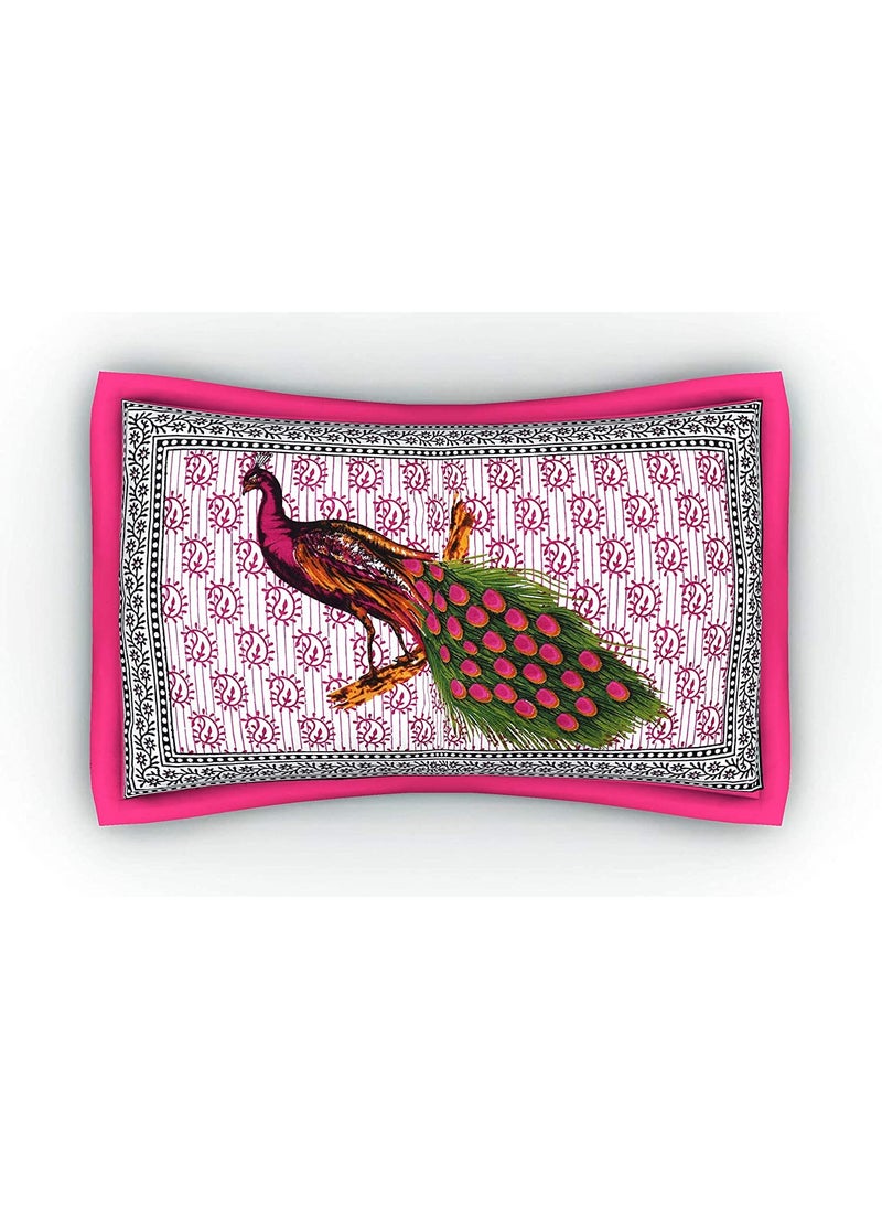 Queenie Queenie Brand Peacock Print 144 TC 100% Cotton Double Bedsheet with 2 Pillow Covers,Salmon  - Image 4