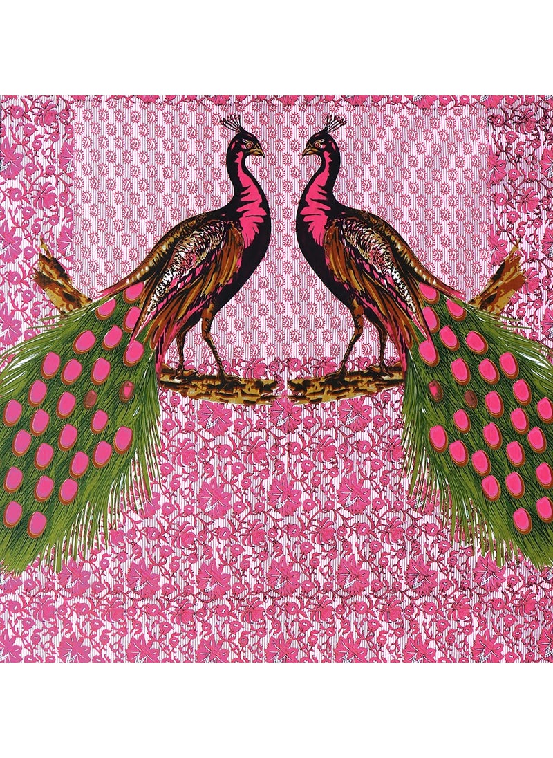 Queenie Queenie Brand Peacock Print 144 TC 100% Cotton Double Bedsheet with 2 Pillow Covers,Salmon  - Image 3