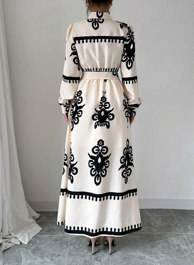 Take Two Women Graphic Belted Button Front Maxi Dress