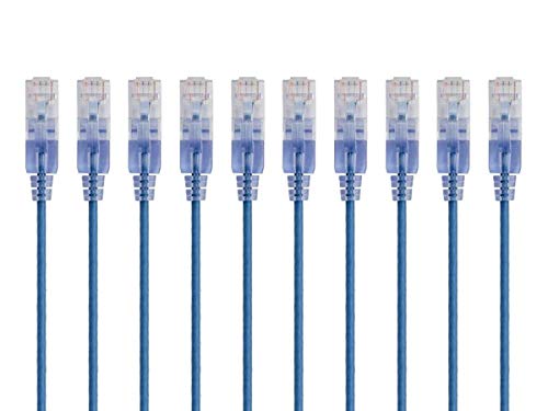 Monoprice Cat6A Ethernet Patch Cable 10Pack Snagless RJ45 550Mhz 10G UTP Pure Bare Copper Wire 30AWG 2 Feet Blue SlimRun Series - Image 3
