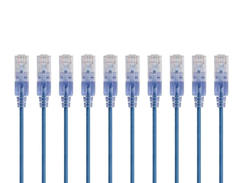 Monoprice Cat6A Ethernet Patch Cable 10Pack Snagless RJ45 550Mhz 10G UTP Pure Bare Copper Wire 30AWG 2 Feet Blue SlimRun Series - Image 2