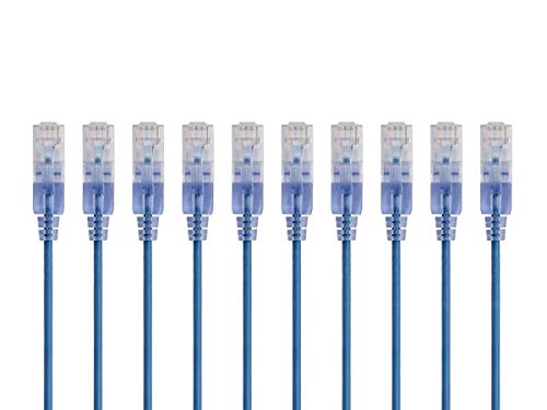 Monoprice Cat6A Ethernet Patch Cable 10Pack Snagless RJ45 550Mhz 10G UTP Pure Bare Copper Wire 30AWG 2 Feet Blue SlimRun Series - Image 1