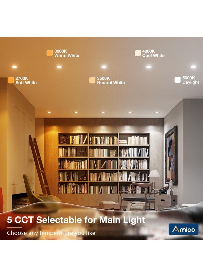 Amico 12 Pack 6 inch 5CCT LED Recessed Lighting with Night Light, 12.5W=100W, 1000LM Can Lights with Baffle Trim, Dimmable, Retrofit Downlight, 2700K/3000K/3500K/4000K/5000K Selectable - ETL & FCC - Image 5