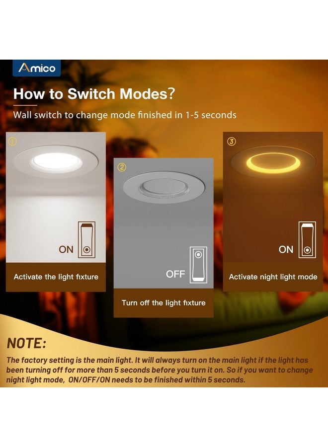 Amico 12 Pack 6 inch 5CCT LED Recessed Lighting with Night Light, 12.5W=100W, 1000LM Can Lights with Baffle Trim, Dimmable, Retrofit Downlight, 2700K/3000K/3500K/4000K/5000K Selectable - ETL & FCC - Image 3