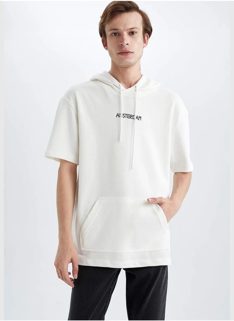 DeFacto Man Box Fit Hooded Short Sleeve T-Shirt