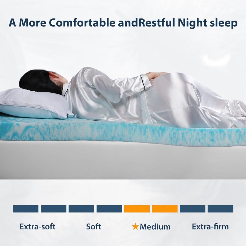 Colvay 3 Inch Gel Memory Foam Mattress Topper Full Size - Cooling Blue Foam Pad for Pressure Relief, CertiPUR-US Certified, Comfortable Bed Topper - Image 3