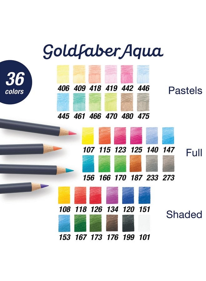 FABER-CASTELL Goldfaber Aqua Watercolor Pencils Gift Set 36 Count 12 Pastel And 24 Standard Colors Water Coloring Pencils For Adults  - Image 4