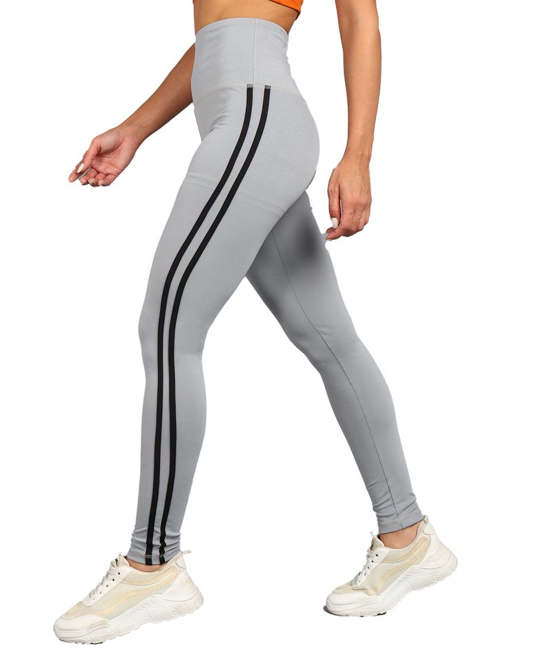 Rock Paper Scissors Women Premium Two Black Strip Gym High Rise Tights High-Waisted, Sweat-Wicking, Athletic Fit Gym Tights For Working Out, Pilates,Yoga, Fitness & Training, Small - Image 1