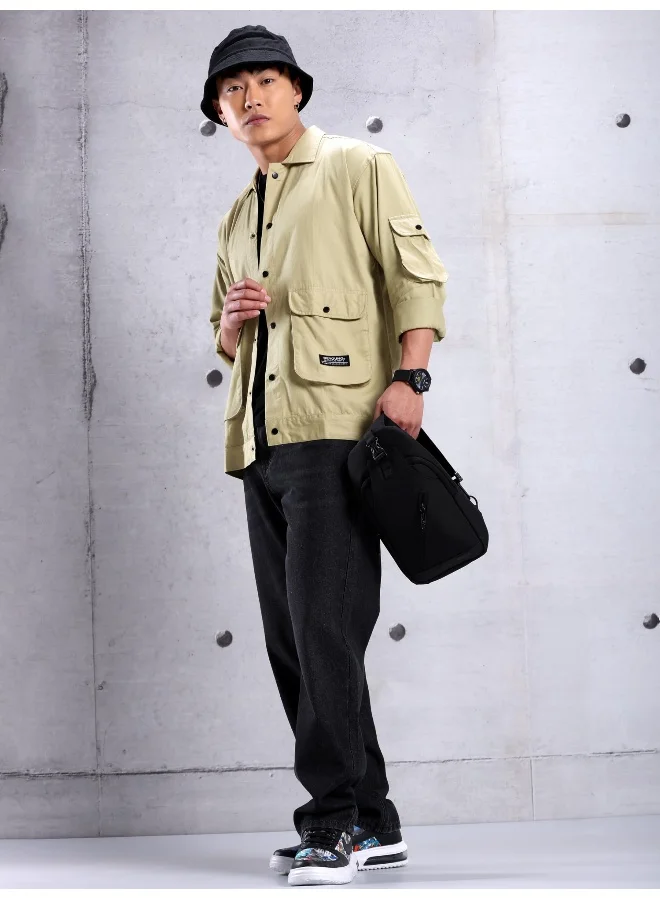 Beyoung Beige Utility Pockets Shirt for Men