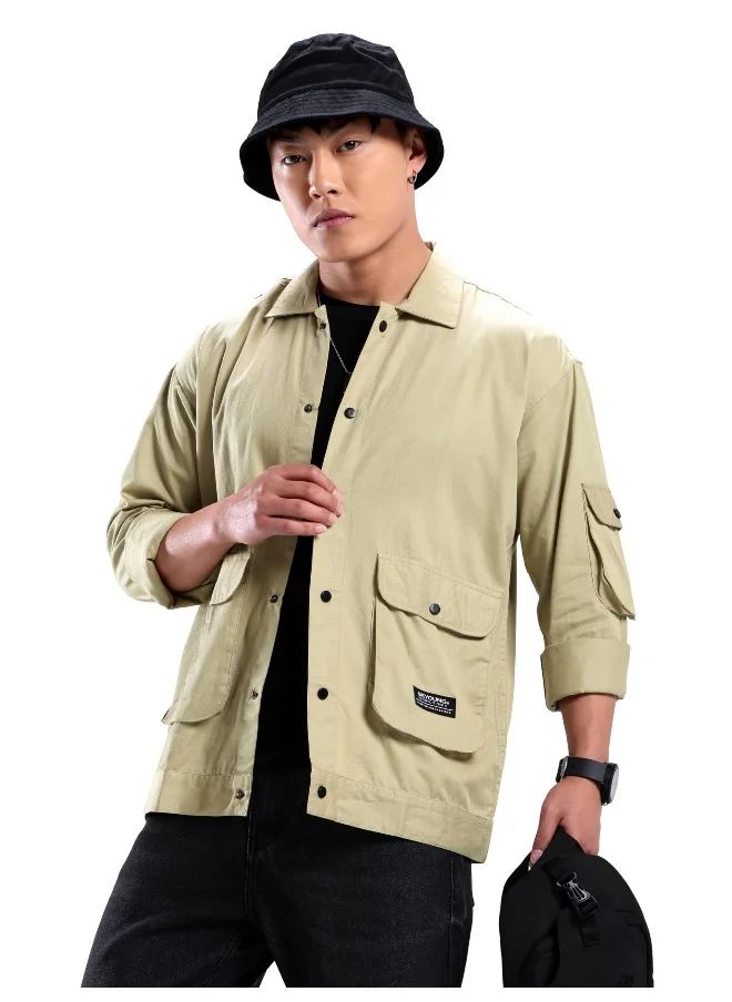 Beyoung Beige Utility Pockets Shirt for Men