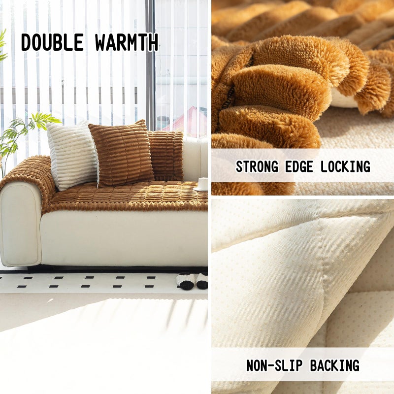 MDSASFD Sofa Couch Cover, Sofa Covers for Dogs Washable, Non-Slip Striped Sofa Slipcovers for Sectional Sofa, Sofa Cover Furniture Protector for L Shaped(Light Brown, 27.6"x 59") - Image 2