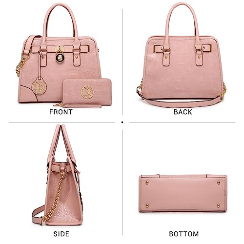 Dasein Women Handbags Top Handle Satchel Purse Shoulder Bag Hobo Bag Work Bag Set 2pcs (Croco Pink) - Image 2
