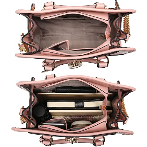 Dasein Women Handbags Top Handle Satchel Purse Shoulder Bag Hobo Bag Work Bag Set 2pcs (Croco Pink) - Image 5