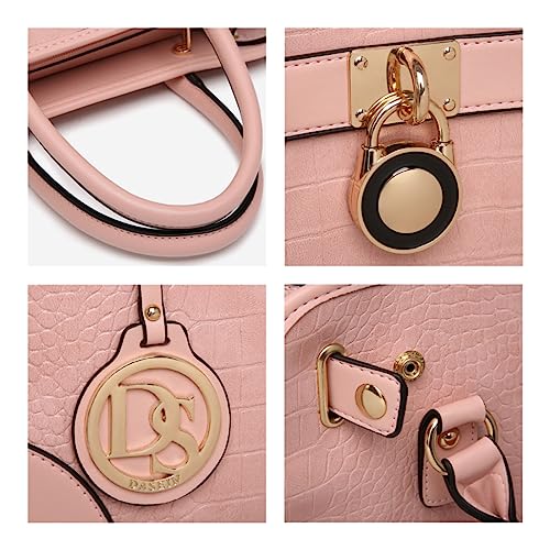 Dasein Women Handbags Top Handle Satchel Purse Shoulder Bag Hobo Bag Work Bag Set 2pcs (Croco Pink) - Image 3
