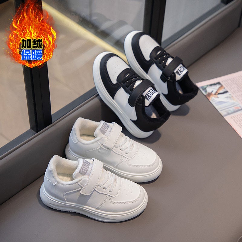 Children'S White Shoes Fleece-Lined Boys And Girls Sneakers Winter New Student Performance Shoes Warm And Thickeneded Cotton Sneakers - Image 5