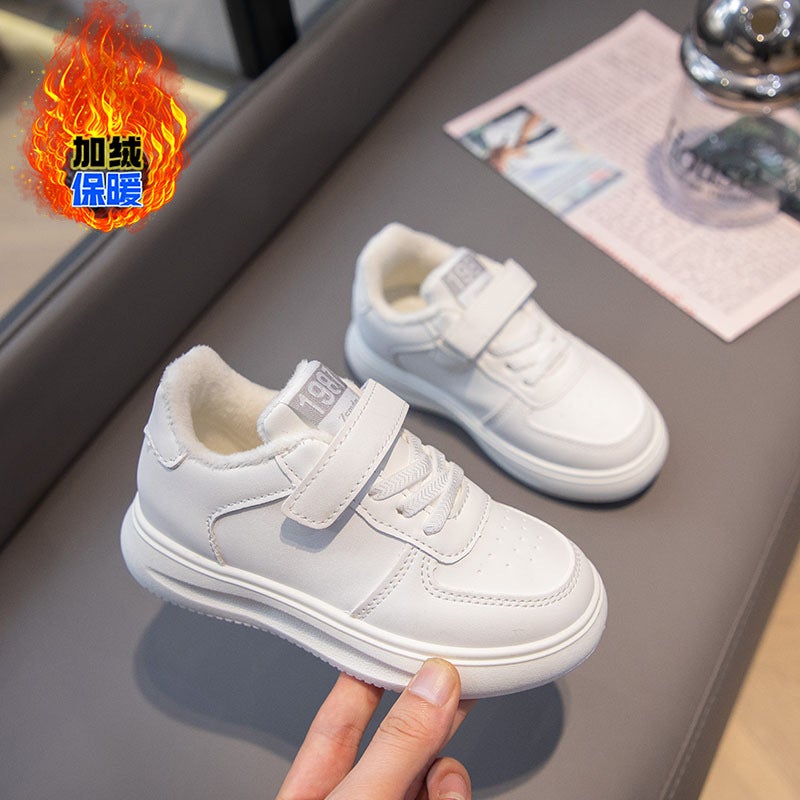 Children'S White Shoes Fleece-Lined Boys And Girls Sneakers Winter New Student Performance Shoes Warm And Thickeneded Cotton Sneakers - Image 4