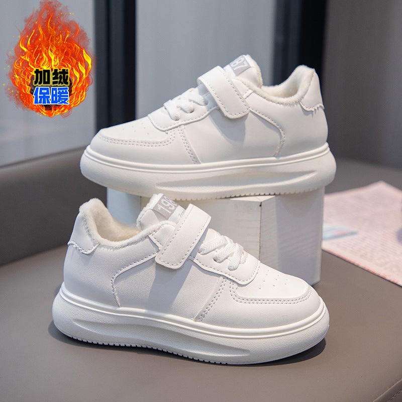Children'S White Shoes Fleece-Lined Boys And Girls Sneakers Winter New Student Performance Shoes Warm And Thickeneded Cotton Sneakers - Image 2
