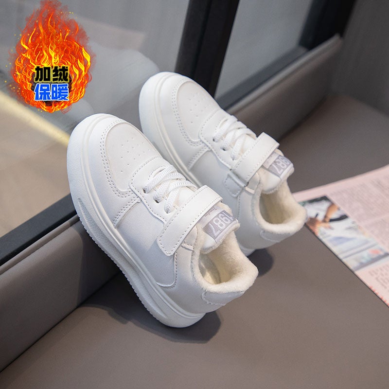 Children'S White Shoes Fleece-Lined Boys And Girls Sneakers Winter New Student Performance Shoes Warm And Thickeneded Cotton Sneakers - Image 3