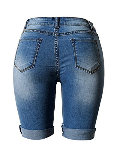 OLRAIN Womens High Waist Ripped Hole Washed Distressed Short Jeans 8 Blue - Image 3