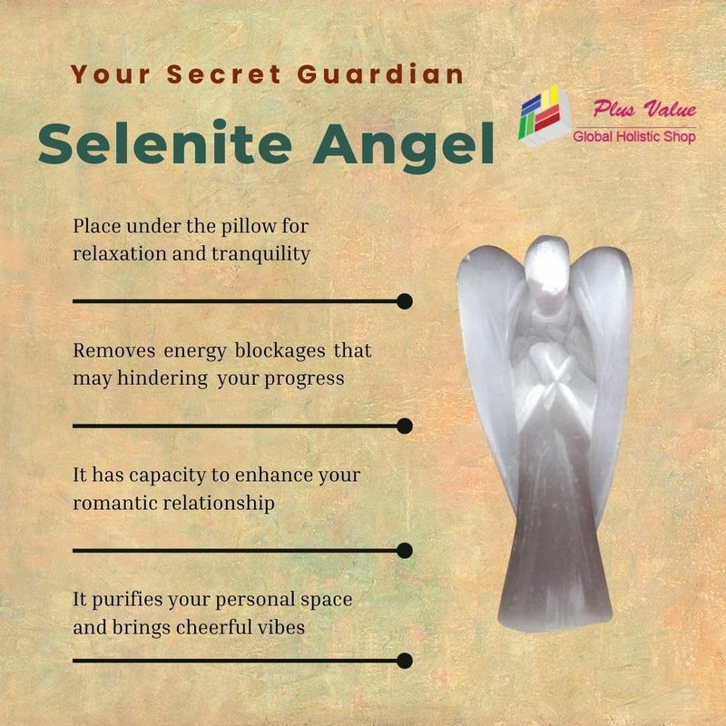 Plus Value Natural Pocket Selenite Angel Guardian Statue Figurine Handcarved Reiki Chakra Aura Healing Crystal 2 Inches - Image 2