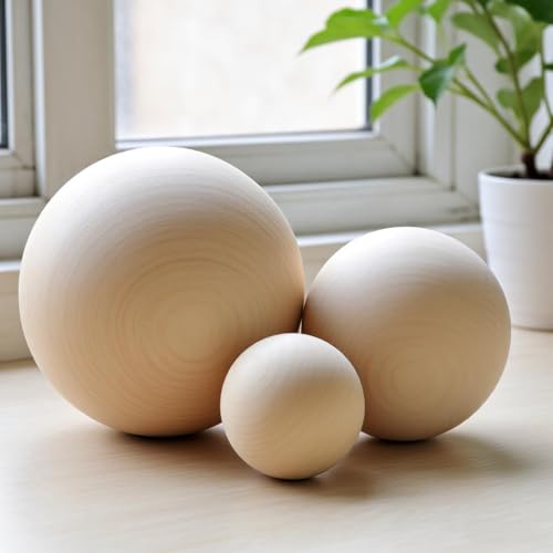 CYS EXCEL 3.5" Decorative Wood Ball (2 PCS) | Natural Round Unfinished Wood Sphere | DIY Arts & Crafts Wooden Balls - Image 4