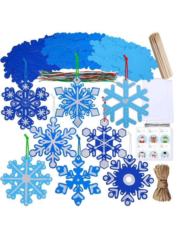 وينلين 56 مجموعة من 8 أنماط من زينة ندفة الثلج الزرقاء الملونة السحرية، ديكورات خدش فنية، مجموعات حرفية لعيد الميلاد، حرف شتوية للأطفال، أنشطة منزلية موسمية، هدايا الحفلات - Image 1