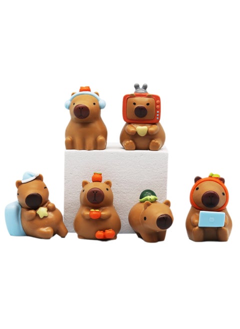 Six-Piece Set Of Capybara Figures Model Ornaments Suitable For Collection And Gift ,Bag Pack