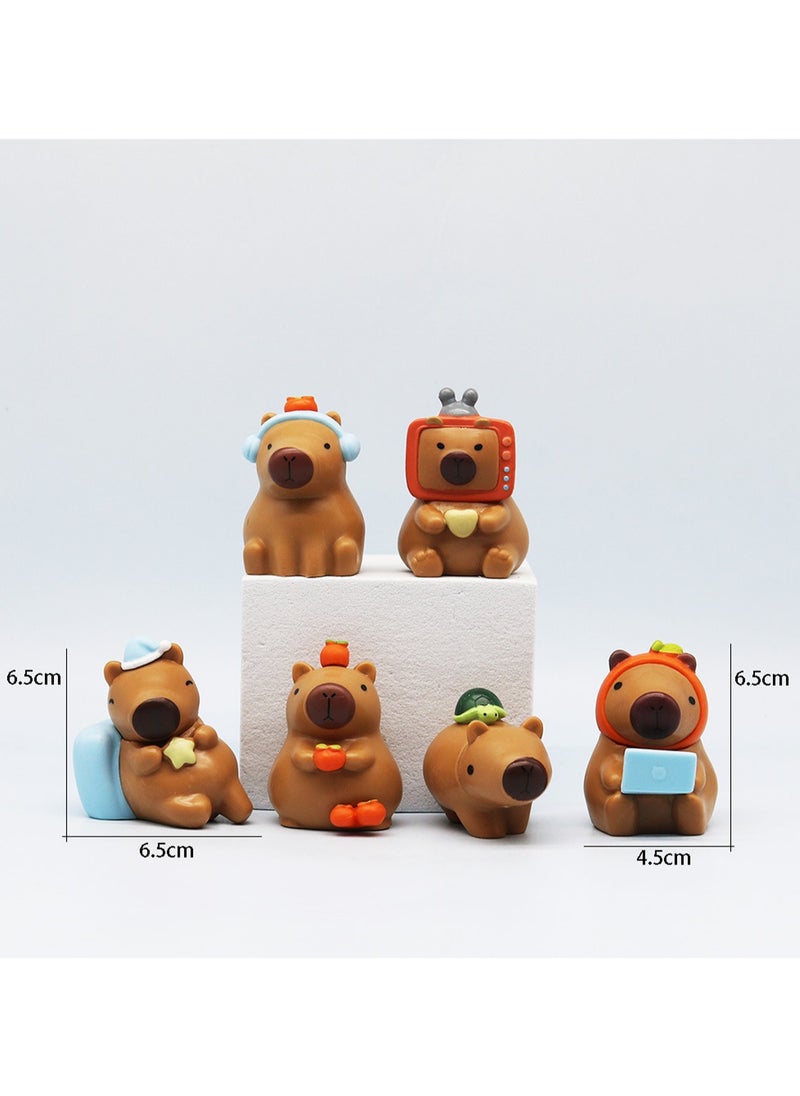 Six-Piece Set Of Capybara Figures Model Ornaments Suitable For Collection And Gift ,Bag Pack