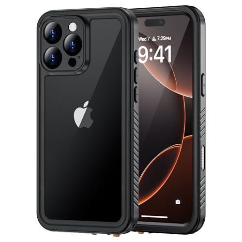Lanhiem for iPhone 16 Pro Max Waterproof Case Dustproof Case Builtin Screen Protector Camera Protection 360 Full Body Heavy Duty Waterproof Phone Case 69 BlackClear - Image 1