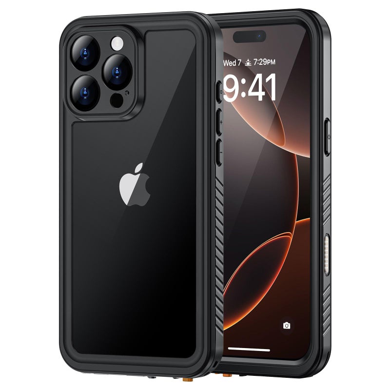 Lanhiem for iPhone 16 Pro Max Waterproof Case Dustproof Case Builtin Screen Protector Camera Protection 360 Full Body Heavy Duty Waterproof Phone Case 69 BlackClear - Image 2