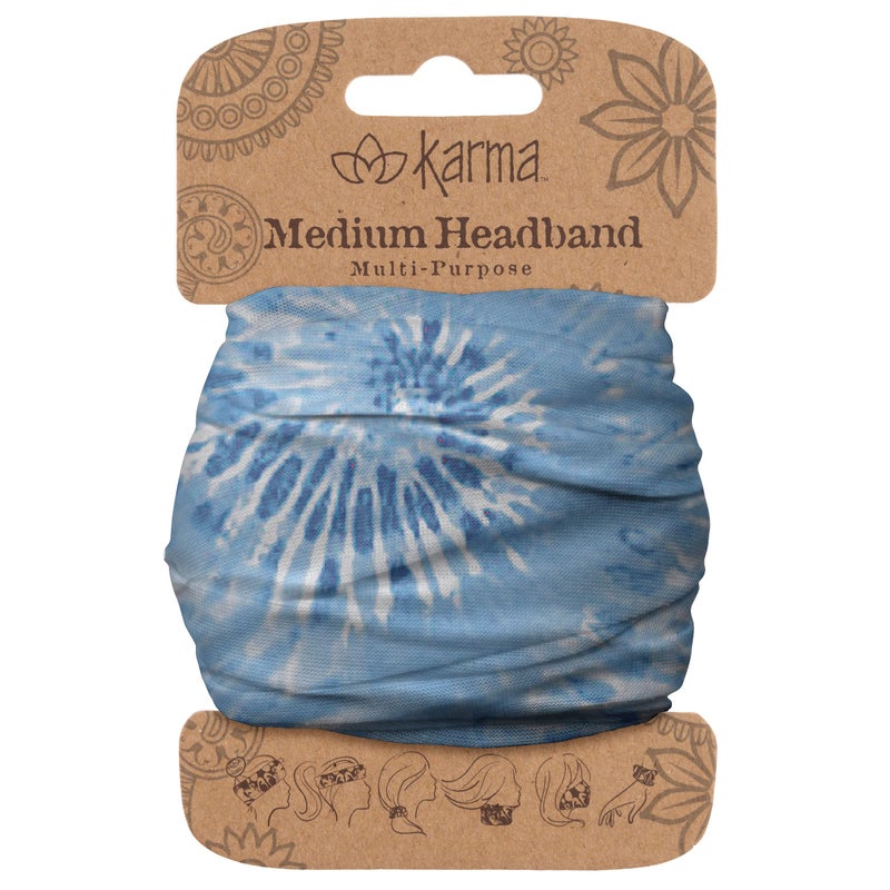Karma Blue Tie Dye Headband for Women - Medium - Fabric Headband and Stretchy Hair Scarf - Blue - Image 1