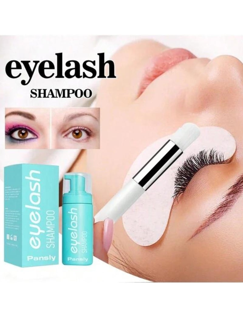 PANSLY 50ml Lash Shampoo for Eyelash Extension Eyelash Extension Cleanser Kit with Shampo Cleaning Brush Mascara Brush No stimulation For Professional Salon and Home Use Lash Extension  - Image 3
